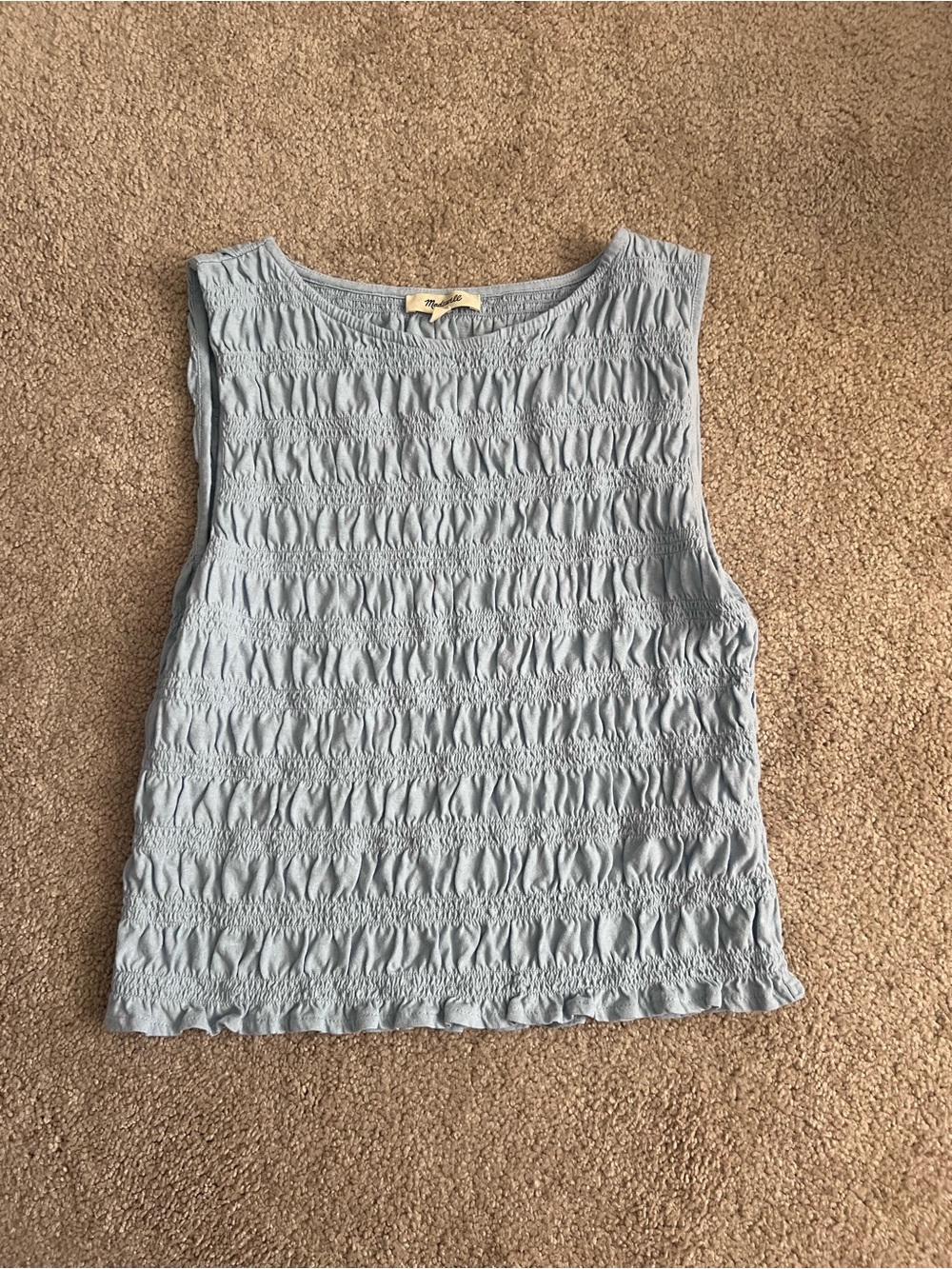 Madewell Light Blue Smocked Tank Top